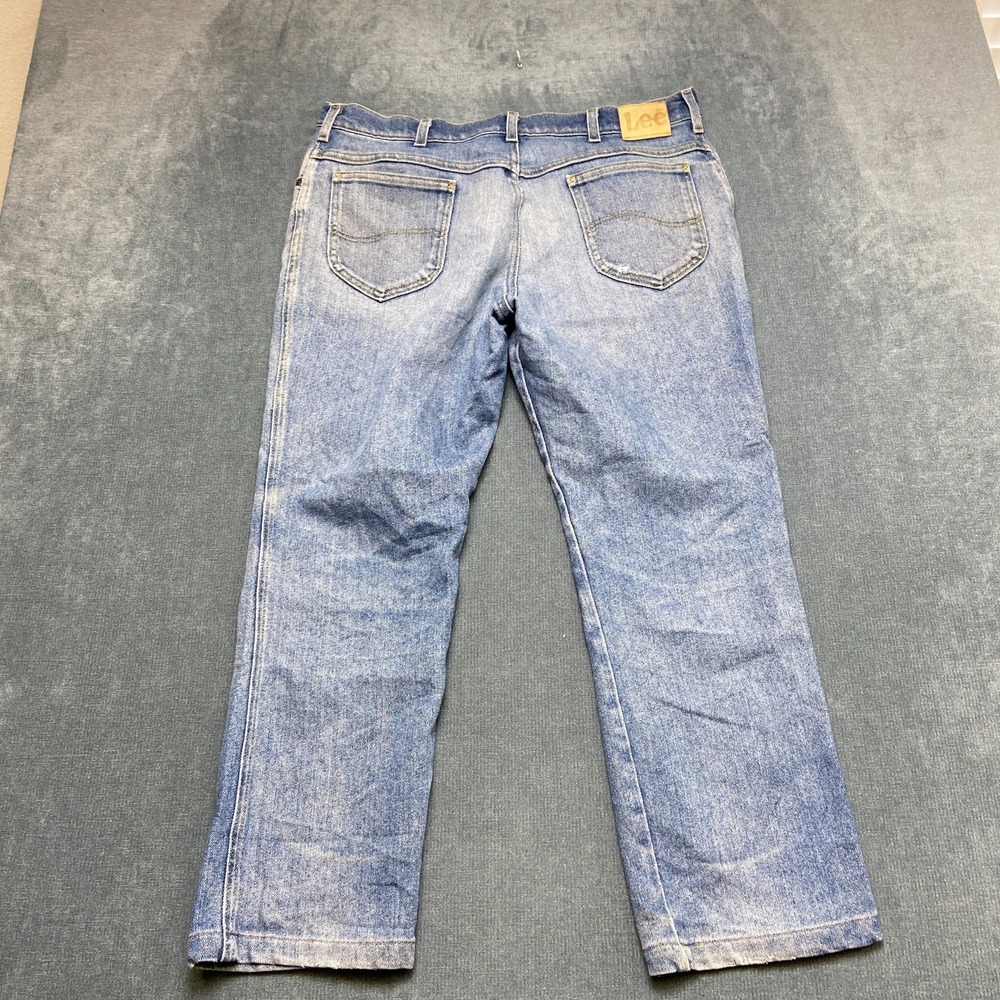 Lee Jeans Mens 35W Blue Denim Medium Wash 5-Pockets Distressed Straight Leg
